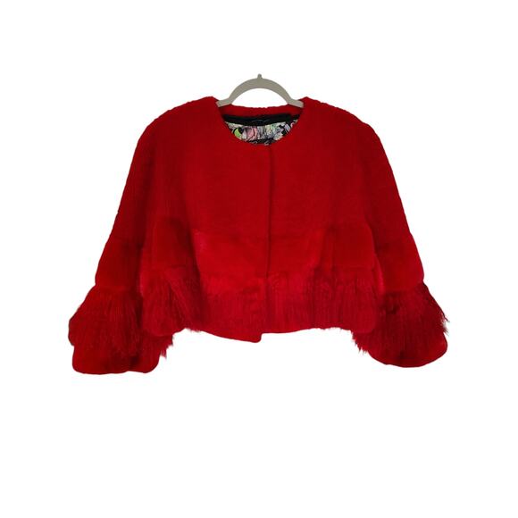Gorski Lamb & Mink Red Snap Front Cropped Jacket Size Large - Picture 1 of 12